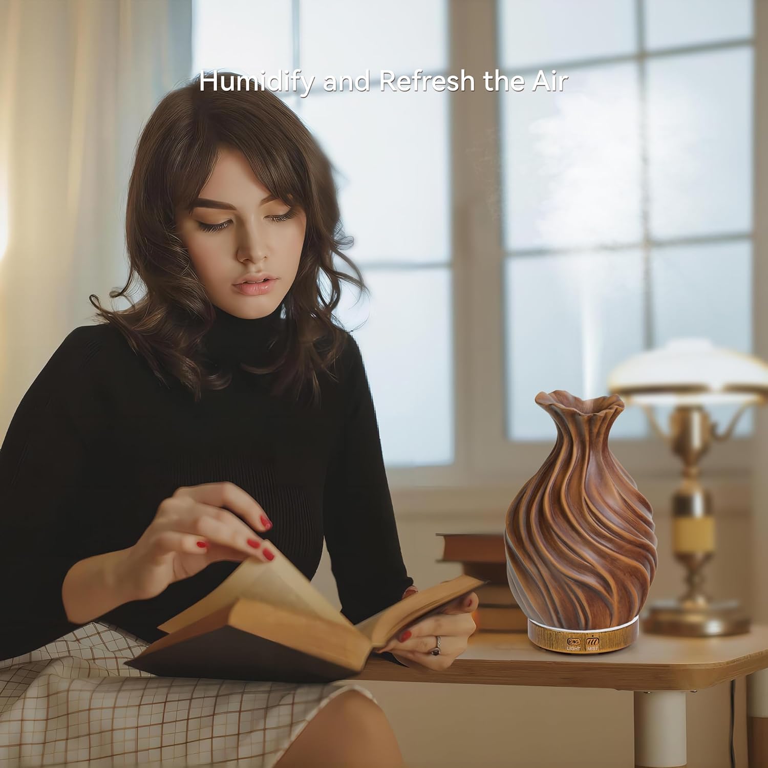 200ml Essential Oil Diffuser for Home, Wood Grain Cover Aromatherapy Diffuser, Cool Mist Humidifier with Safe Auto Shut-Off and 2 Mist Modes & 7 Color LED Night Lights for Office Room (VASE01)